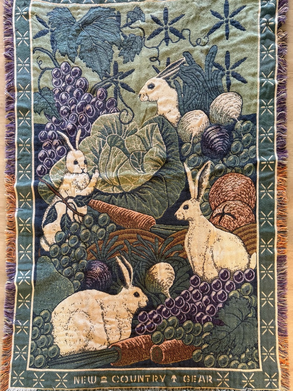 New Country Gear Bunny Rabbit Garden Woven Tapestry Throw Blanket 44x66